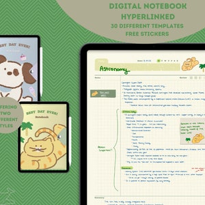 Cute Beige Digital Notebook | Korean & Japanese | Hyperlinked Goodnotes | Note taking Templates | Kawaii | Animals prints Cat ad Dog