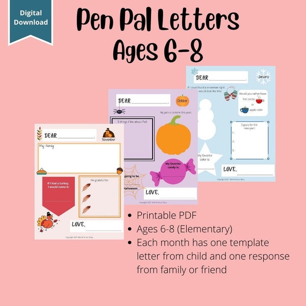 Pen Pal Kit: Ages 6-8 | Monthly Letters with Grandparents, Aunts, Uncles, Cousins, Friends