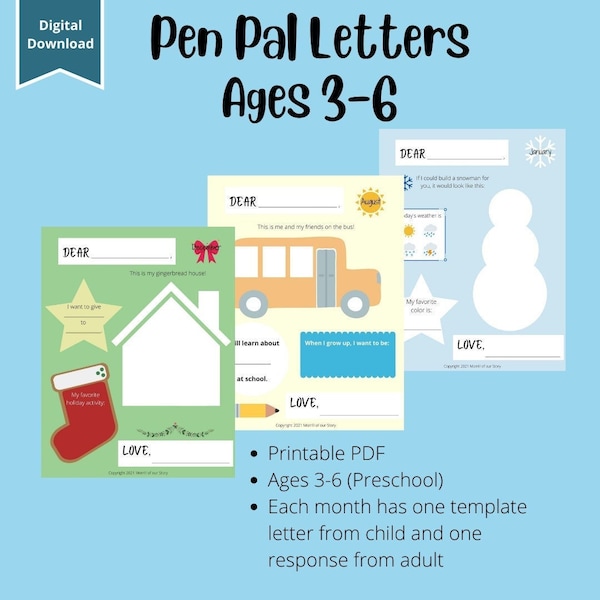 Pen Pal Kit: Ages 3-6 | Monthly Letters with Grandparents, Aunts, Uncles, Cousins, Friends