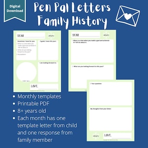 Kit de amigos por correspondencia: Historia familiar / Cartas mensuales con abuelos, tías, tíos y padres