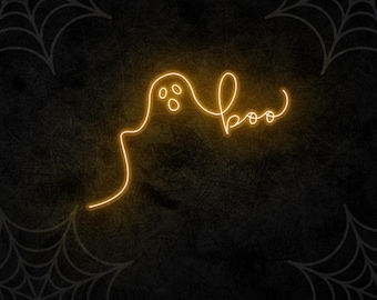 Boo Ghost Neon Sign, Spooky Halloween LED Decor