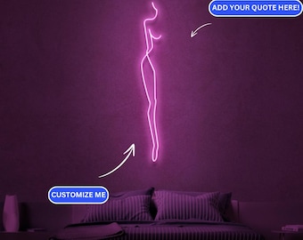 Woman Outline Neon Sign, Female Body LED Light, Line Art