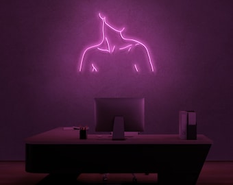 Line Art Neon Sign, Sensual Woman's Neck Silhouette