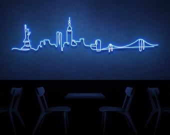 New York City Skyline LED Neon Sign, Wall Decor (82in)