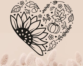 Raamsticker hart herfst zonnebloem
