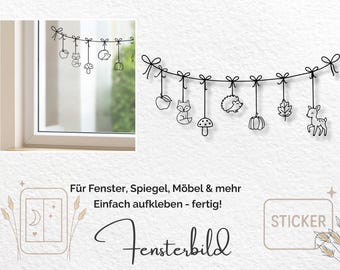 Herfst raamdecoratie slinger – Bosdieren & herfstdecoratie – Raamstickers voor herfstdecoratie – Vos, egel, paddenstoel, hert, pompoen