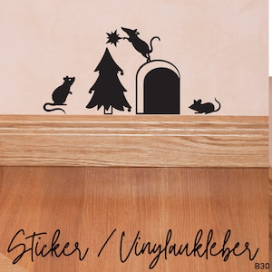 Vinyl Sticker Christmas Mouse Skirting Board Mouse House Wall Decal
