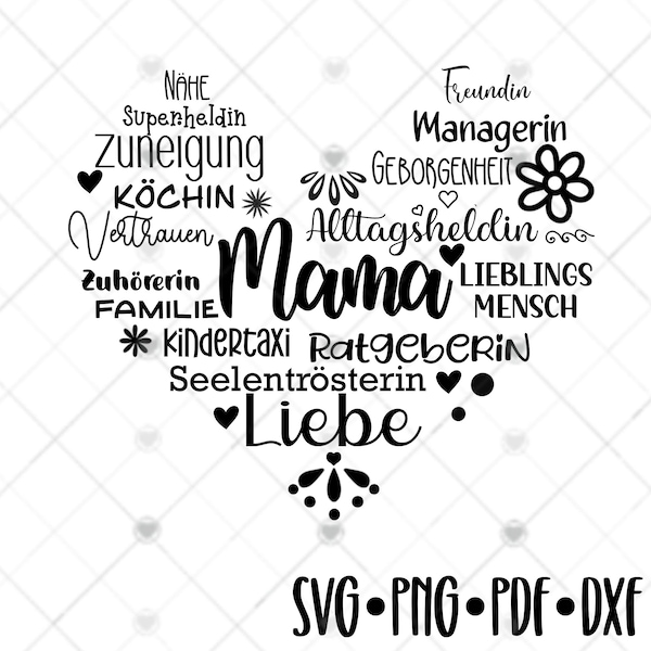 Plotterdatei Muttertag Mama Herz Worte Wörter