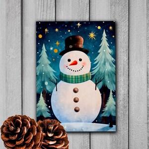 Ansichtkaart sneeuwpop, kerstpost, winter