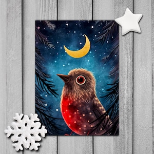 Postkarte winterliches Motiv, Rotkehlchen, Vogel