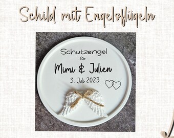 Schild aus Raysin Schutzengel Paar Liebe Hochzeit personalisierbar