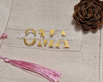 Lesezeichen aus Acryl Oma mit Name/n