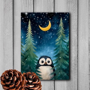 Postkarte Eule im Wald bei Nacht