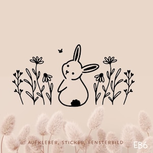 Sticker fenêtre Pâques, lapin de Pâques avec fleurs, printemps, prairie