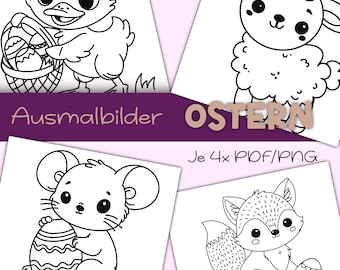 Easter coloring pages for children – 4 coloring pages to print (PDF/PNG) | Easter coloring book | Spring coloring pages | Download