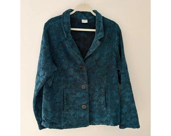 Veste blazer vintage CMC Color Me en coton jacquard texturé bleu sarcelle, taille L, fabriquée aux États-Unis