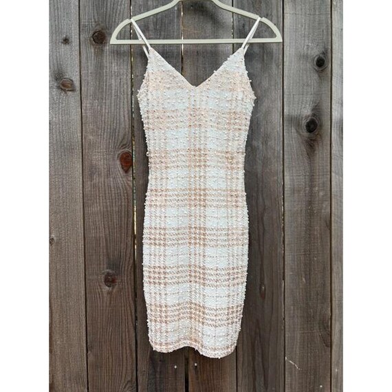 Curve Kimcine Dress Size S White Gold Plaid Sleeveless Mini Bodycon Party