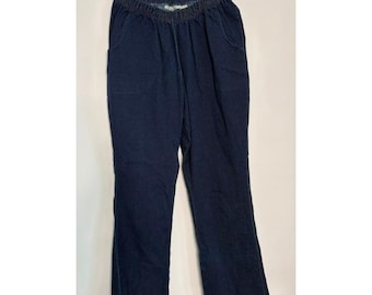 Vintage Roamans Elastic Waist Pull On Denim Pants Dark Wash Plus Size 14W