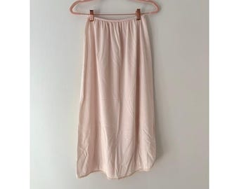 Warners Vintage Pink Half Slip Lace Trim Side Slit Midi Skirt Small 553DB