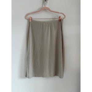 Wrapper Vintage Tan Slip Skirt Elastic Waist Side Slit Beige Made in USA Large