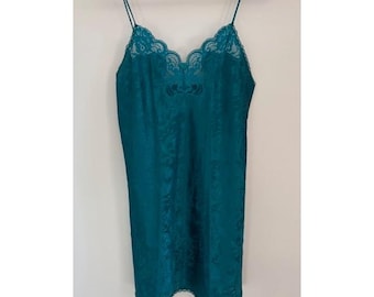 Abito sottoveste vintage Deena color verde acqua con inserti in pizzo jacquard floreale, taglia 36, modello 8007R