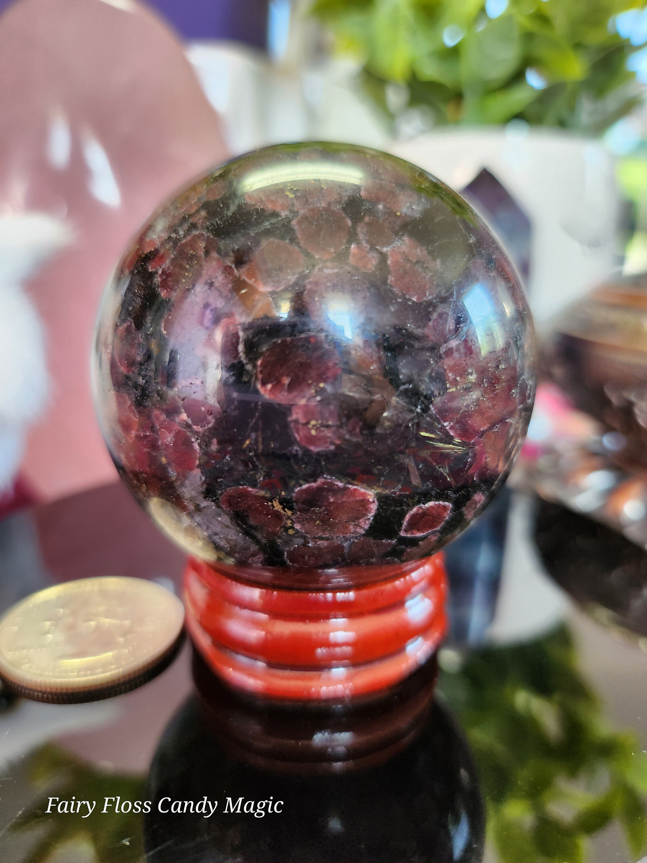 in Astrophyllite Crystal Sphere With Wooden Stand Etsy