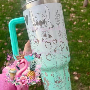 Blue alien 40 oz full wrap laser file, stitch laser tumbler wrap png