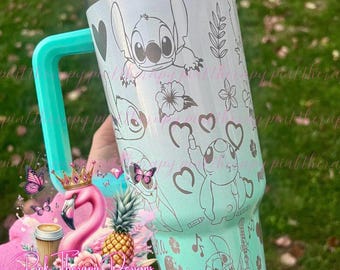 Blue alien 40 oz full wrap laser file, stitch laser tumbler wrap png