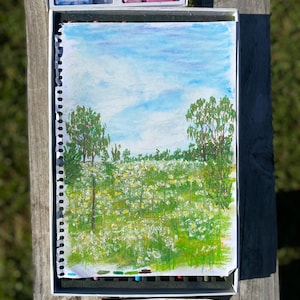 Spring Flower Feild | Original Oil Pastel Art | Collector Wall Art