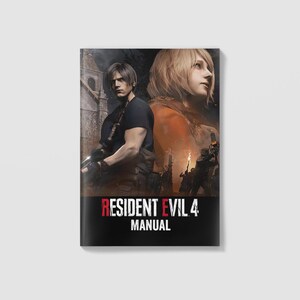 Peut inclure: Manuel du jeu Resident Evil 4. La couverture pr&eacute;sente deux personnages, un homme et une femme, sur un fond sombre. Le titre "RESIDENT EVIL 4 MANUAL" est affich&eacute; en texte rouge et blanc en bas.