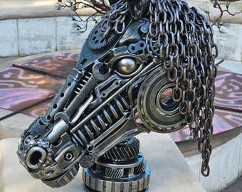 SOLD | Made To Order | Horse Head Sculpture | Scrap Metal Art | Steampunk Horse | Scrap Metal Art