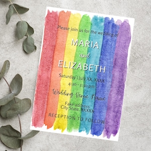Convite de casamento LGBTQ Rainbow Pride, modelo de casamento gay lésbico editável - download instantâneo, convite para casamento entre pessoas do mesmo sexo