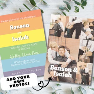 Schwul und Lesben Pride Hochzeitseinladung, Regenbogen LGBTQ Hochzeitseinladung, bearbeitbare Fotovorlage, gleichgeschlechtliche Ehe einladen