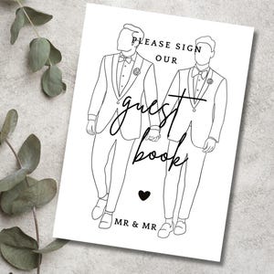 Letrero para libro de visitas LGBTQ, letrero minimalista para fiesta de recepción de matrimonio entre personas del mismo sexo, tarjeta imprimible de Sr. y Sr., plantilla personalizada para boda del orgullo gay