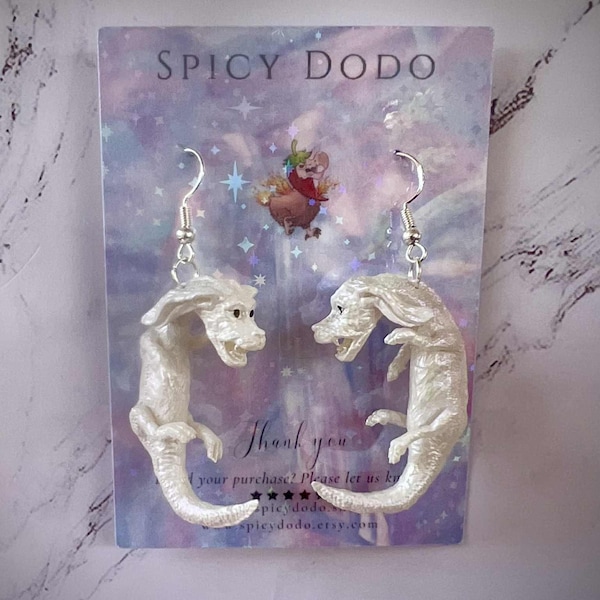 Neverending Story Inspired Falkor Dragon Earrings – Hand-Painted, Pearlescent Earrings