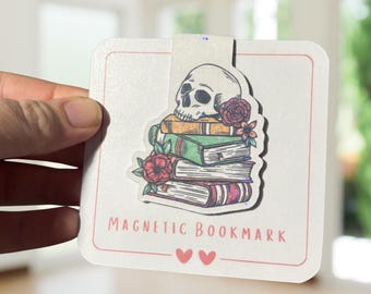 Dark Romance Magnetic Bookmark | Holographic Skull & Roses Book Stack | Gothic Bookish Gift | Dark Academia Aesthetic