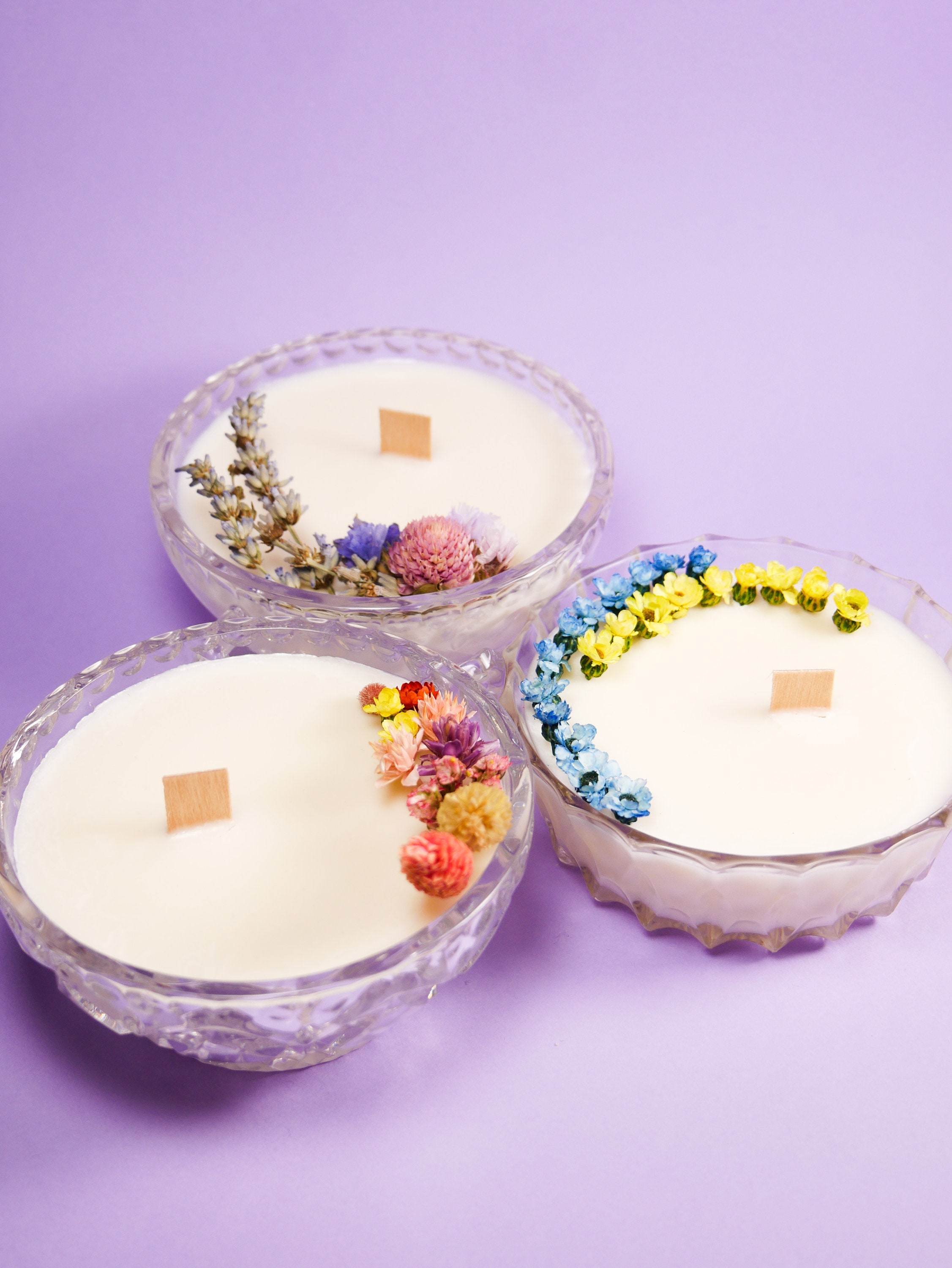 Bougies Fleuries, Cire de Soja Fleurs Séchées - Pot Chiné Seconde Main