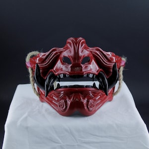 Black Teeth Red Oni Mask Samurai Quad Fang Oni Mask Costume Accessories