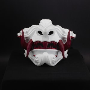 Oni Mask Samurai III-Six Teeth Oni Mask-Costume Accessories-Gold Teeth Black-Red Teeth White-Pink mask