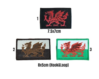 Welsh Dragon Embroidered Hook & Loop Patch Badge Sew/Iron On For Applique Fancy