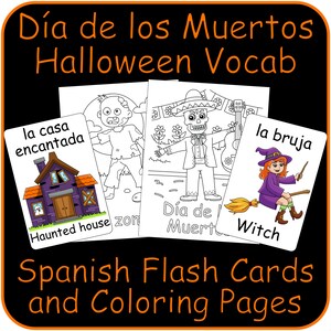 Spanish-English Halloween Flashcards & Coloring Pages, Bilingual Educational Material, Kids Learning Activity, Printable PDF