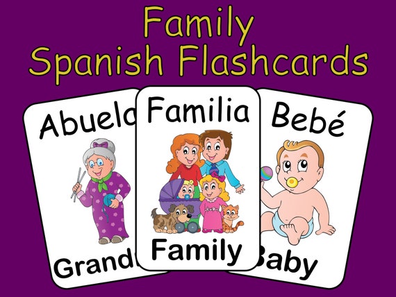 Spanish to English Family Members Flashcards - Family Vocabulary flash cards with English to Spanish, Great for all ages - Learn Spanish/ESL