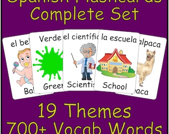 Learn Spanish Flashcards Bilingual Spanish to English Flashcards for Kids Cute Picture Cards for Beginner Vocabulary Learning for ESL/ELL