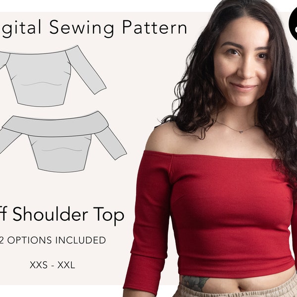 Off Shoulder Crop Top / Digital PDF Sewing Pattern / 2 Options Included / US Size xxs - xxl / Beginner Friendly / Less than 1 Hour Project!