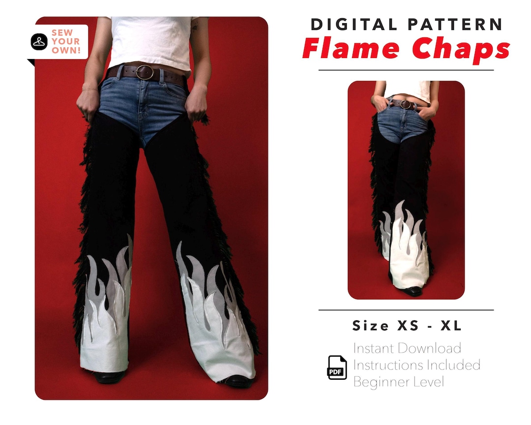 Flame Chaps / Digital Fashion Pattern/ Festival Fashion Chaps / XS - XL ...