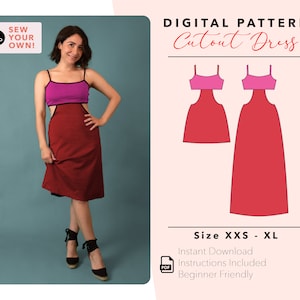 Cutout Dress / 3 Lengths - Mico, Mini & Maxi Length / Digital PDF Sewing Pattern / Size XXS-3XL / Instant Download / Summer Dress