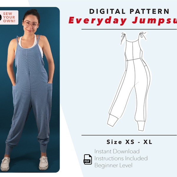 Everyday Jumper Pattern | XS-XL | Jumpsuit Sewing Pattern | Lounge Pattern | Beginner Friendly | Digital Sewing Pattern | ComfyAll Day Wear