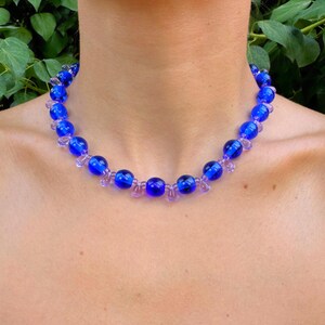 Handmade Colorful Glass beaded necklace, Colorful Choker Necklace, Blue and Purple Necklace, Unique gift