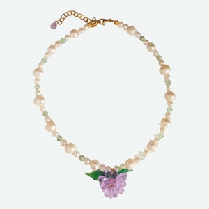 Freshwater pearl Necklace, Berry charm pearl Necklace, Colourful Choker Necklace, Purple beads necklace, Gift for her, fruit necklace