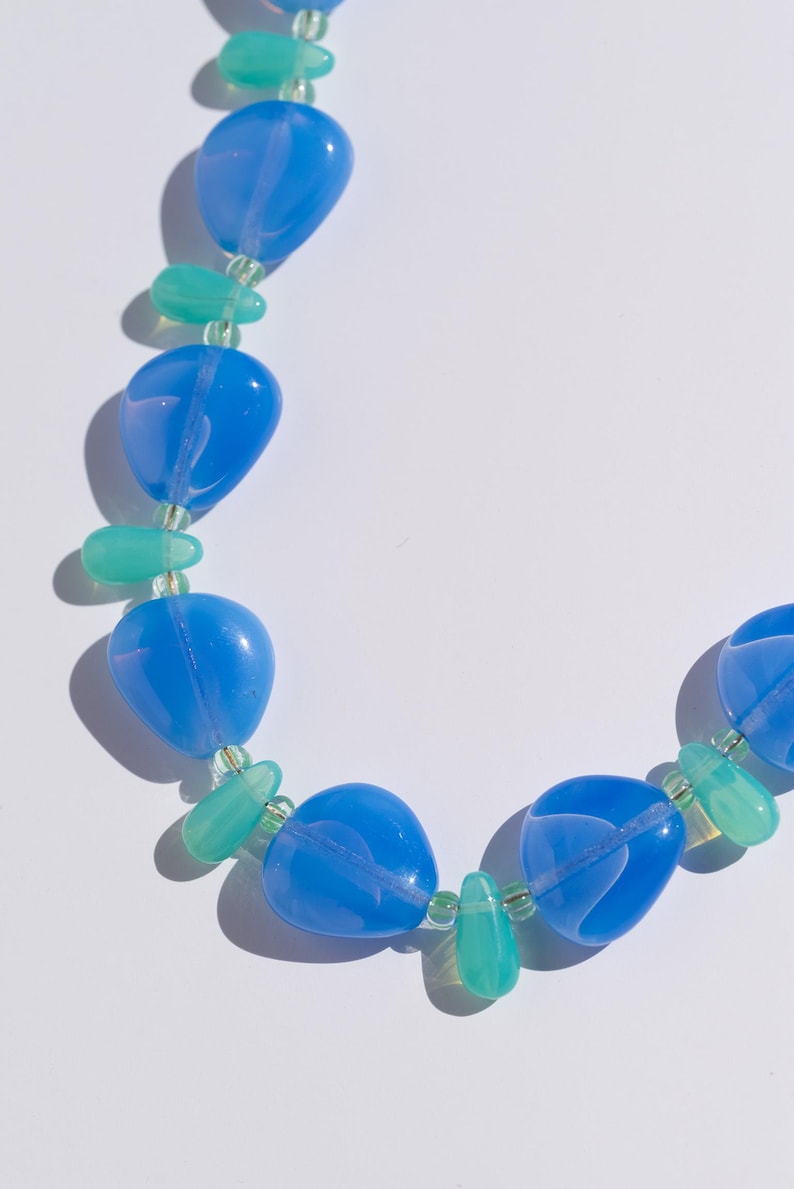 Handgemachte Bunte Glas Perlen Choker Halskette: Opal Blau & Grün Bild 6